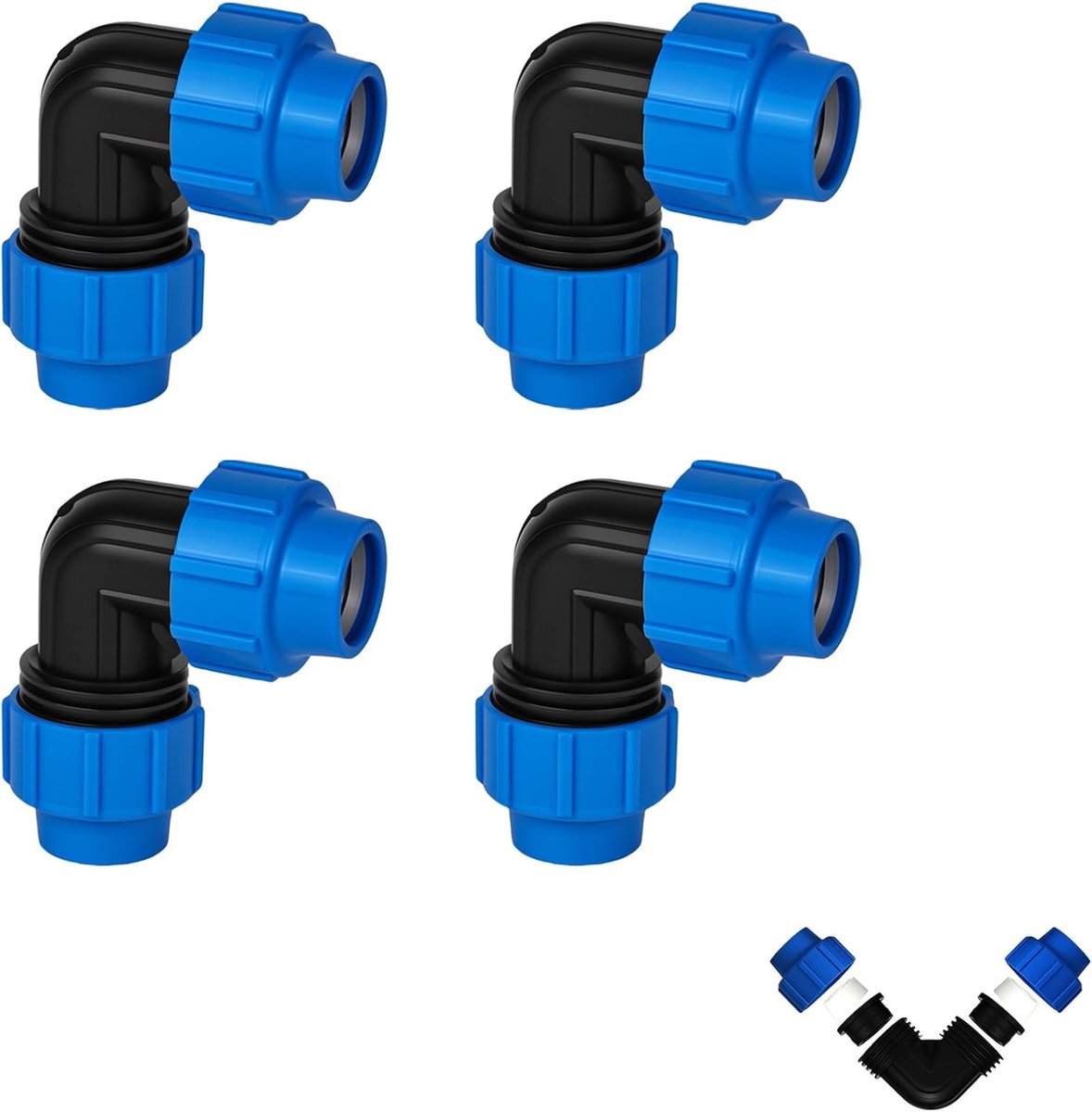 PE pipe screw connection angle 90°, 25mm clamp connector, plastic PP coupling, 4 pieces, PP fitting, screw connection - ShopVlot