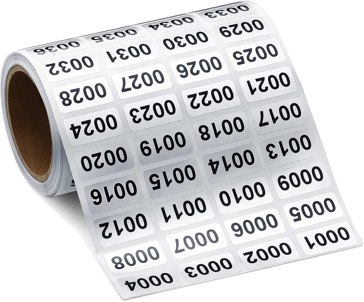 Sequential Number Label Stickers, Waterproof Stock Number Stickers for Stock Storage Classification, 0.39 x 0.78 Inch - ShopVlot