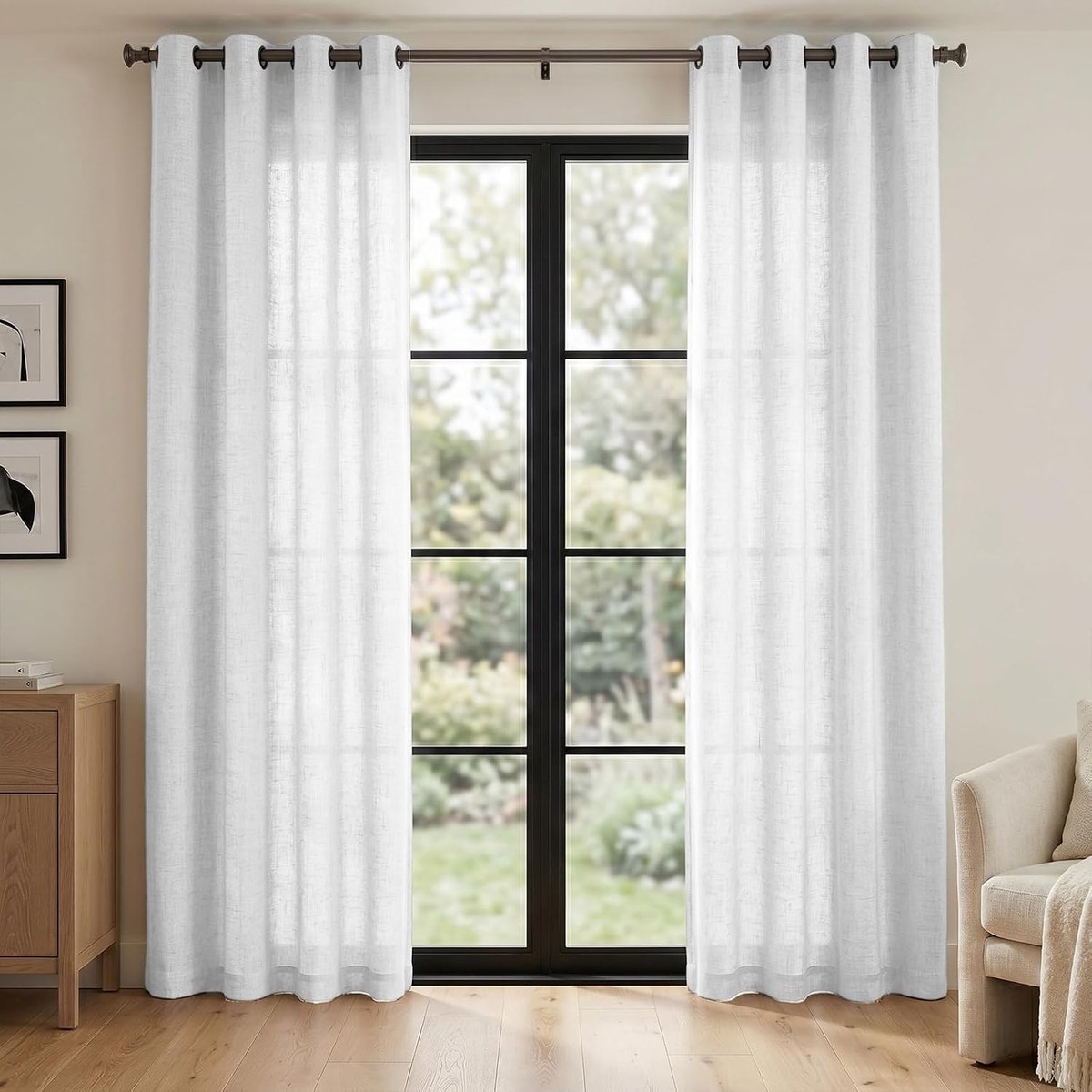 Melodieux Curtains with eyelets (White, 140W x 260H cm (2 Panels)) - ShopVlot
