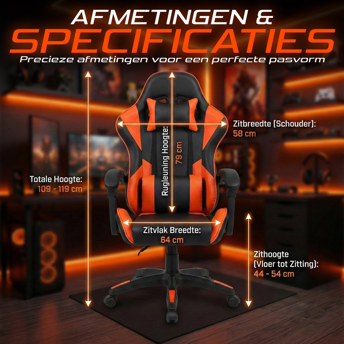 Gaming Stoel – Comfortabele Gamer Chair – Zwart/Rood – Verstelbaar thumbnail 2