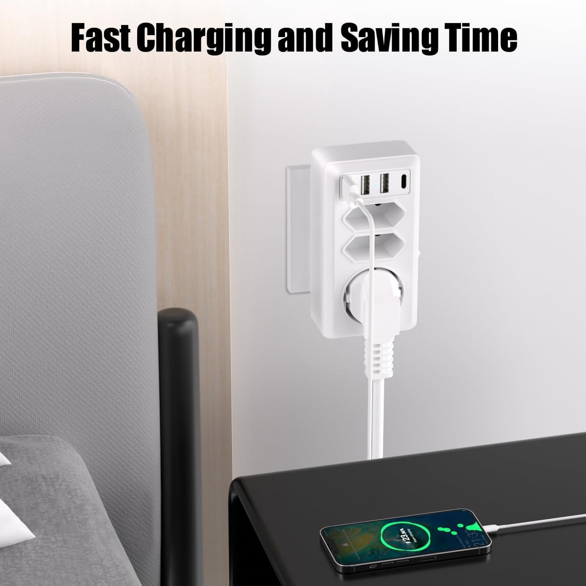 3-Way Power Strip Socket Adapter 3680 W Wall Socket with USB Dual Plug with Switchable with Surge Protection, 16 A/230 - ShopVlot