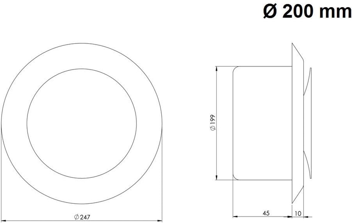 Ø 200 mm white metal anemostat - supply air dish valve - round ventilation valve with mounting ring - ShopVlot