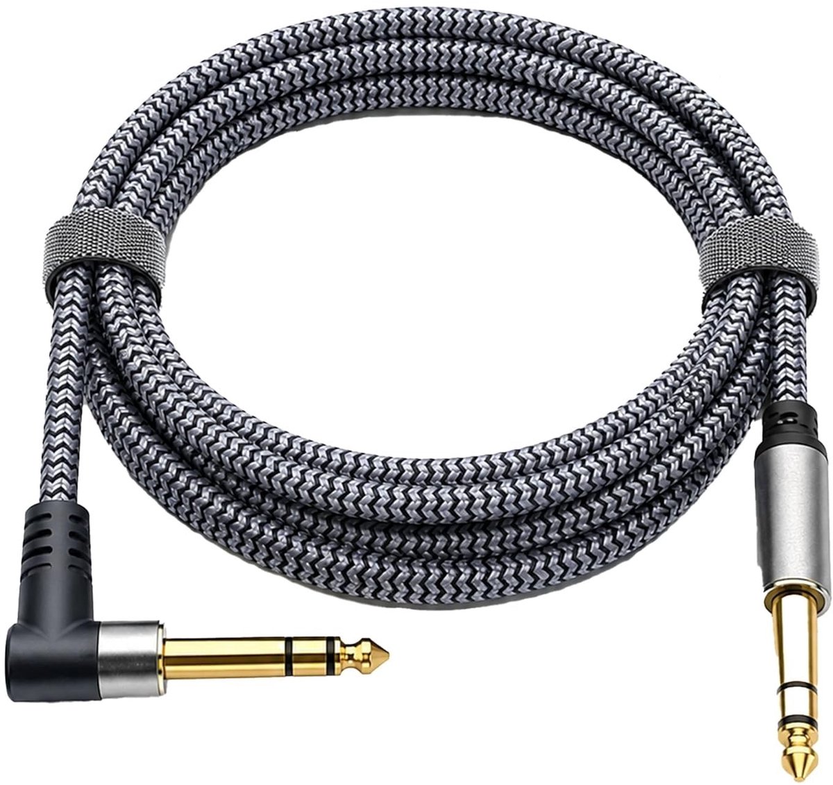 Gitaar-jackkabel, 6,35 mm, 3 m, koperen gevlochten audio-instrumentenkabel, mannelijk, rechts, naar hoeken, voor - ShopVlot