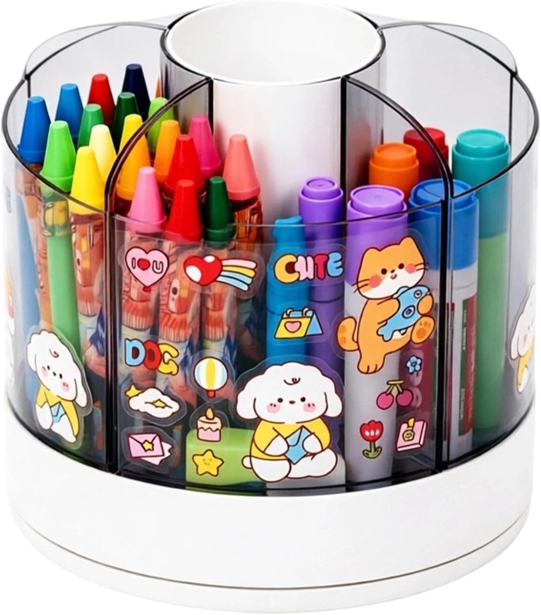 Draaibare Pennenhouder Met 6 Vakken - Afneembare Bureau-organizer,Roterende Pennenkoker Met Stickers,Wit voor Kantoor - ShopVlot