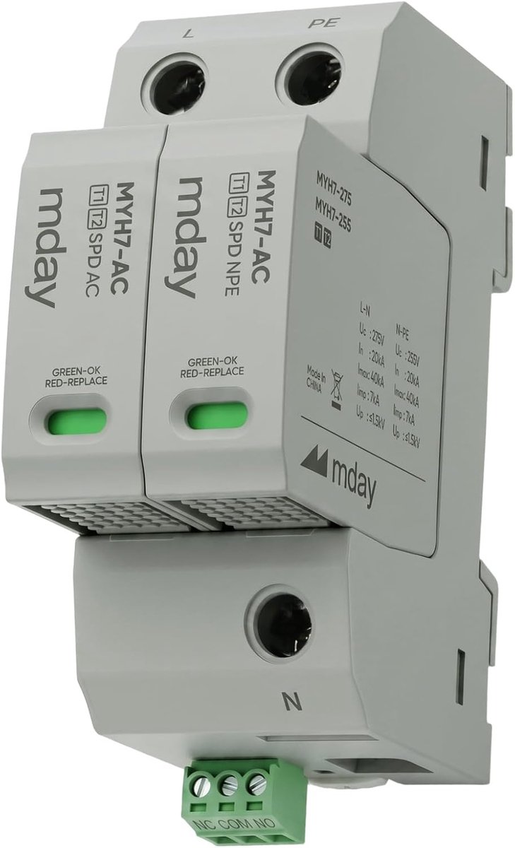 Wengart T1+T2 combi conductors SPD, MYH7-275 1+NPE, surge protection 20-50kA AC 275V, lightning protection with signal - ShopVlot