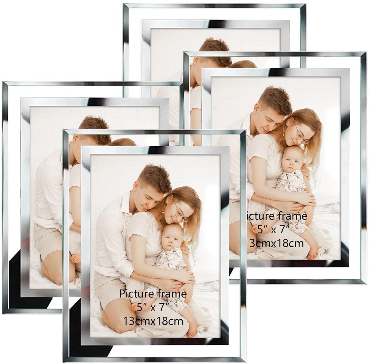 Giftgarden Set van 4 zilveren fotolijsten 13 x 18 cm - perfect voor baby- en familiefoto's - ideale cadeau - ShopVlot