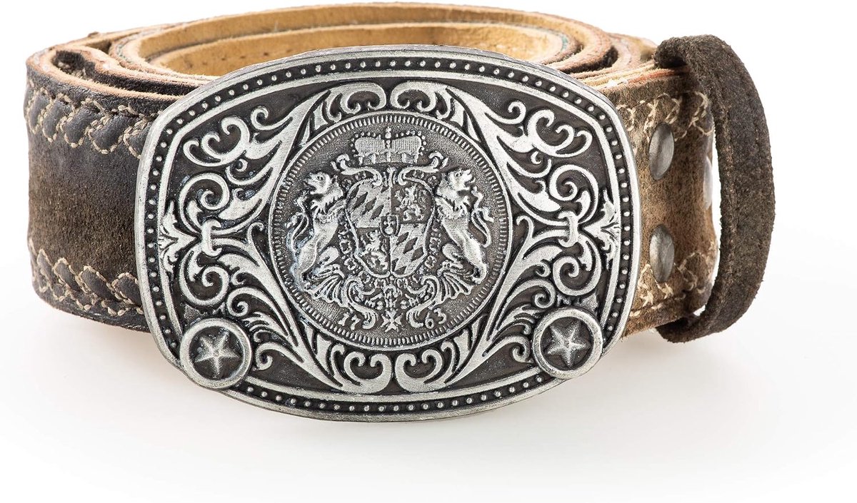 Alexander Men's Traditional Leather Belt with Embroidery Leather Trousers and Traditional Trousers Belt - ShopVlot