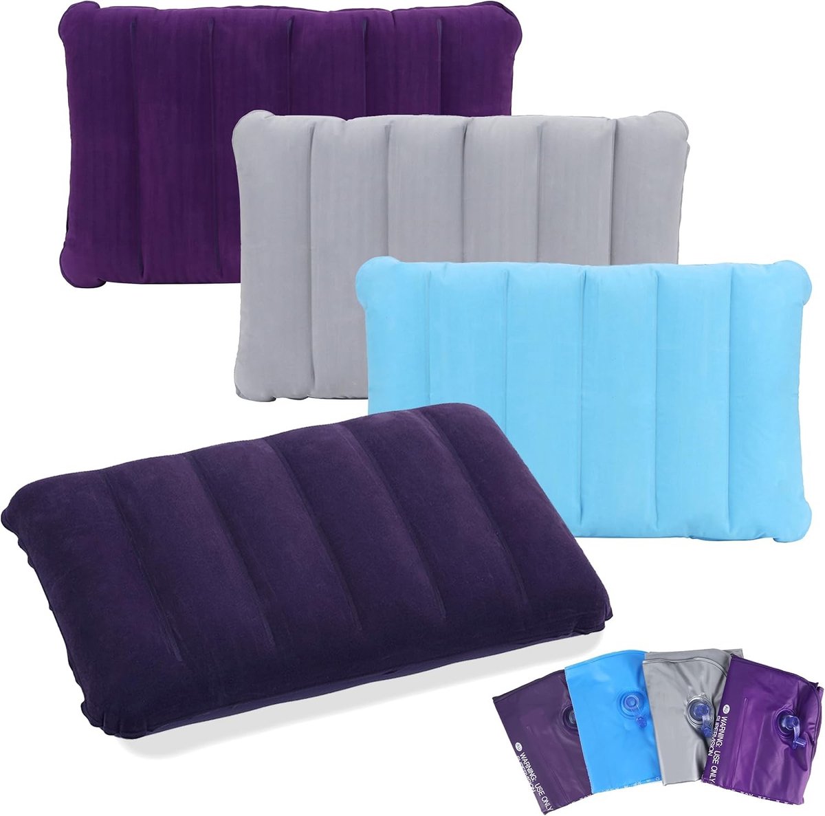 4-Pack Opblaasbare Kussens voor Camping en Reizen - Comfortabel, Lichtgewicht en Draagbaar Kussen voor Buitenactiviteiten, Strand en Wandelen