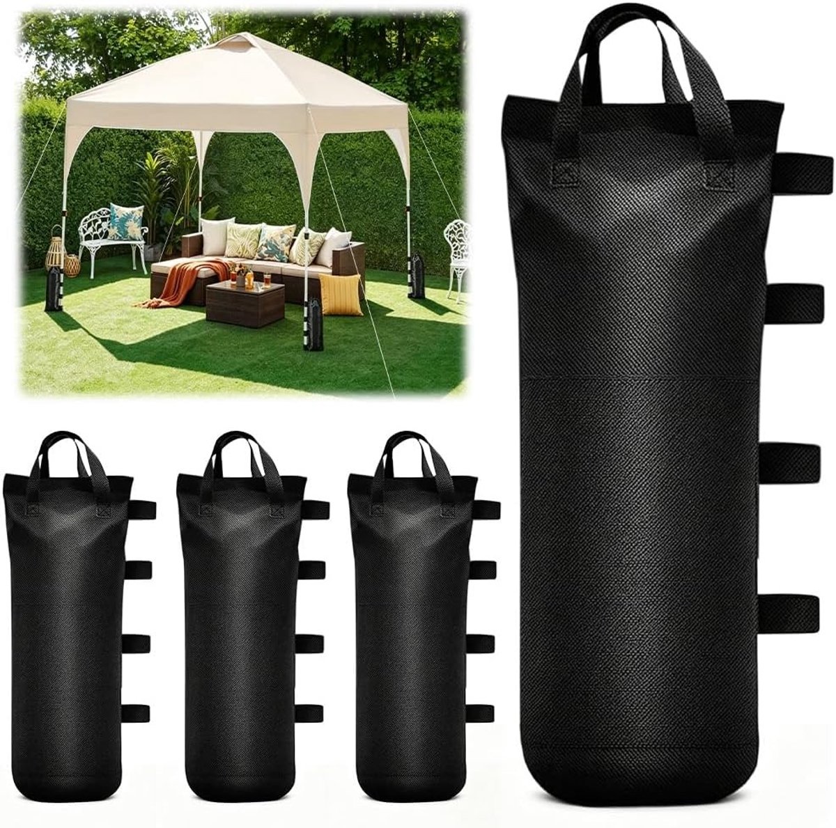 Zandzakken voor stabiliteit van paviljoens, 4 stuks, 800D Oxford, versterkte gewichten voor tenten, ideaal voor camping, strand en tuin, 50 x 23 x 18 cm