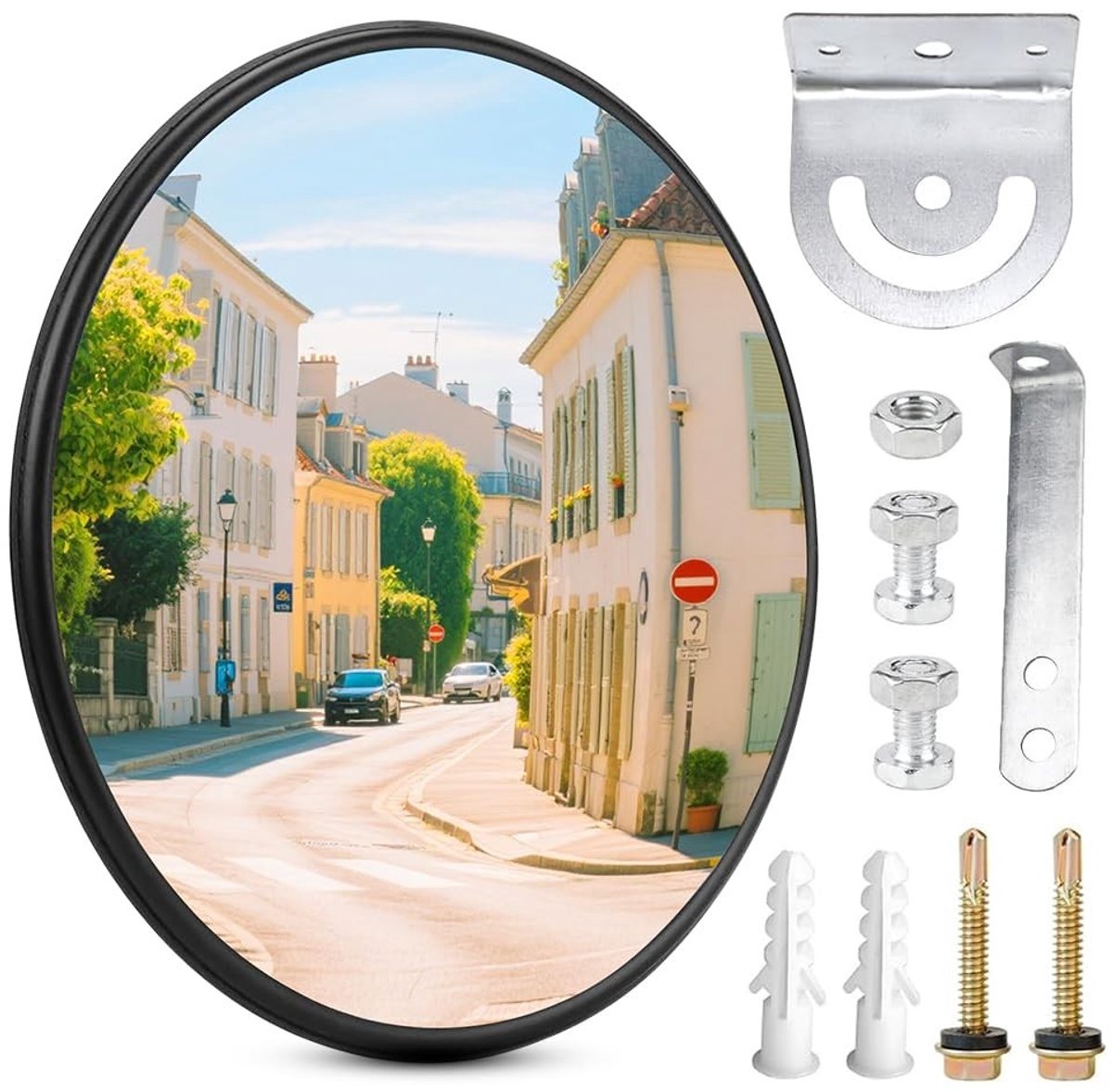 Ronde Convex Spiegel 30 cm met Houder, Brede Hoek Spiegel 130° voor Garage, Oprit, Magazijn en Parkeerhulp, Ideaal voor Veiligheid en Verkeersbewaking