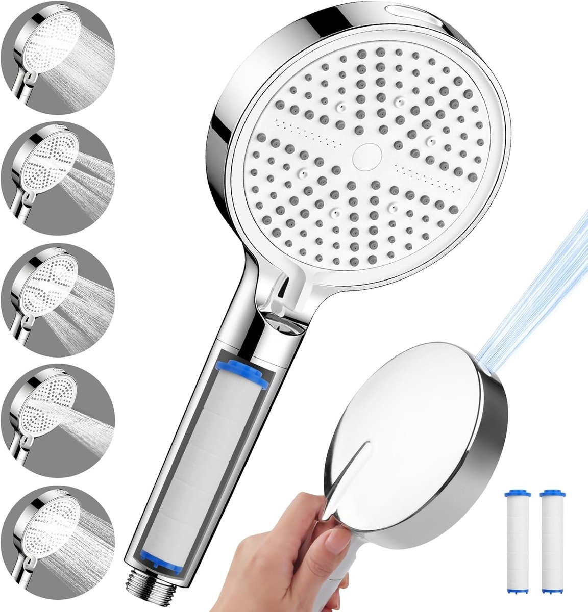 Waterbesparende Douchekop - Chroom - Handdouche met Sproeifunctie - Antikalkfunctie voor Hogedrukdouche