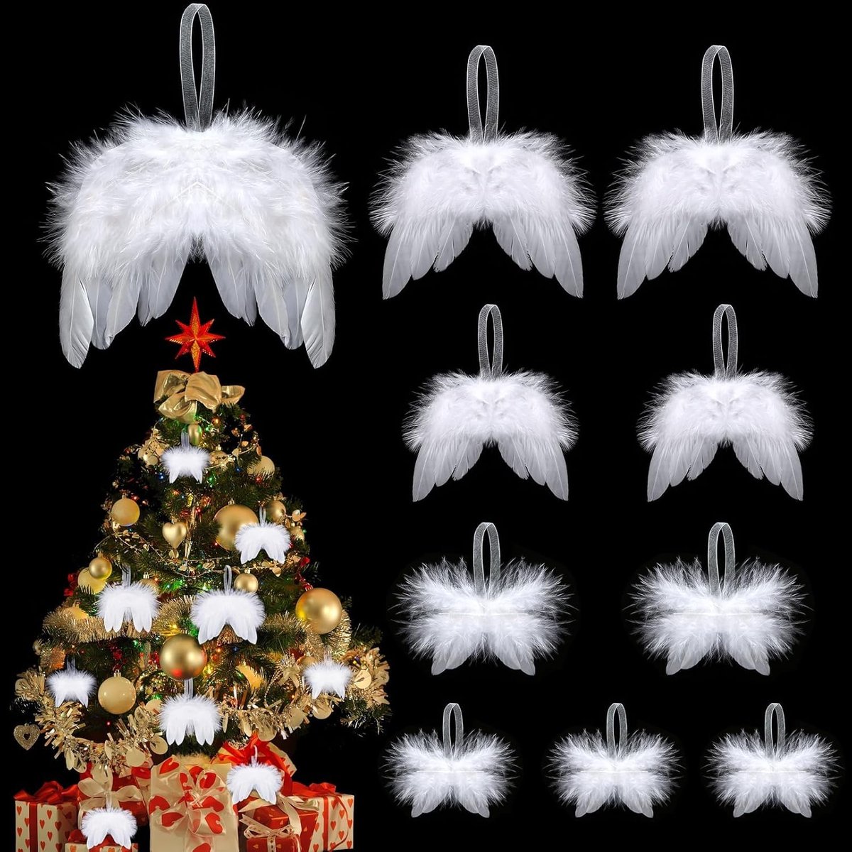 Engelenvleugels kerstdecoratie - witte veren - 10 stuks in 5 maten - voor een dromerige sfeer - ShopVlot