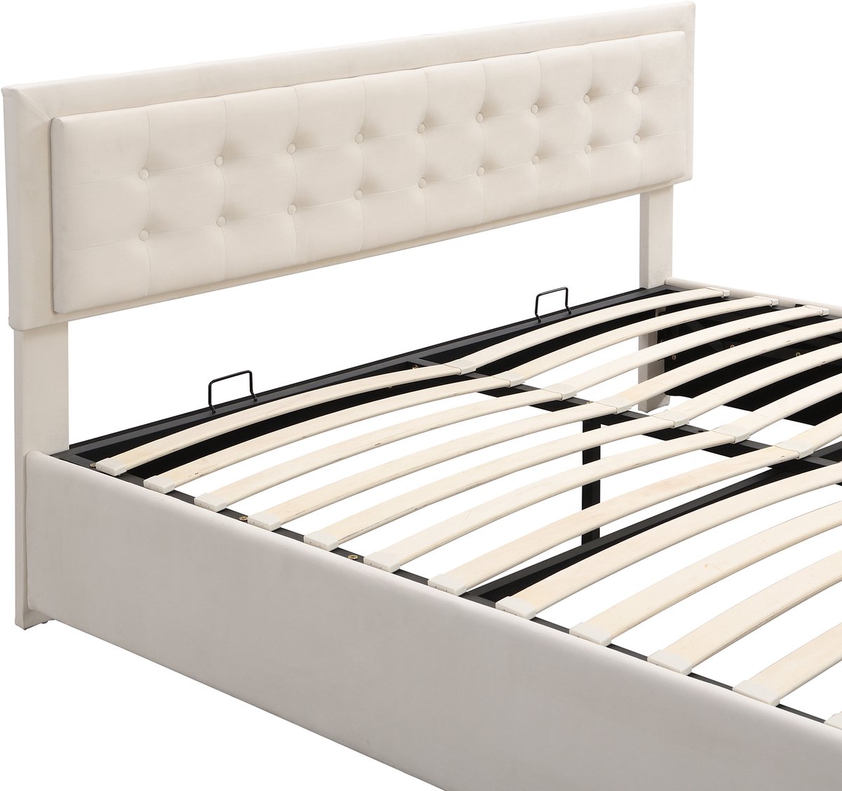 Gestoffeerd Bed 180x200 cm - Verstelbaar Hoofdbord - Met Opbergruimte en Lades - Tweepersoons - Stof - Beige - Zonder Matras