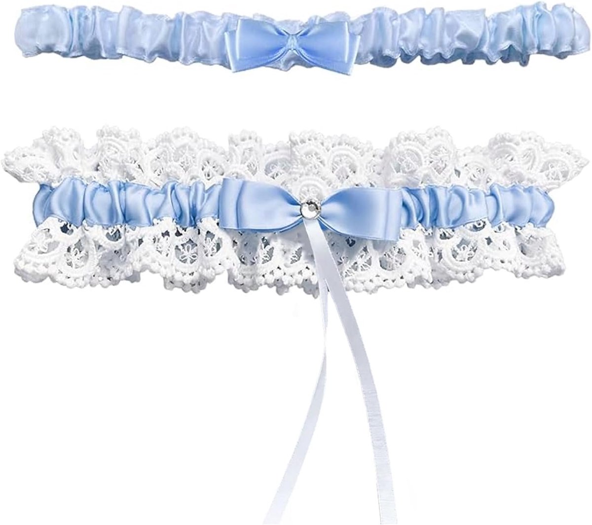 Bruidskousbanden set - kant met bloemenpatroon - blauw - stijlvolle huwelijksaccessoires - ShopVlot