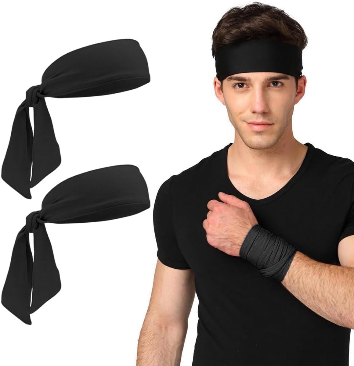 Sporthoofdbanden zwart - 2 stuks - verstelbaar - ademend materiaal - ideaal voor fitness - ShopVlot