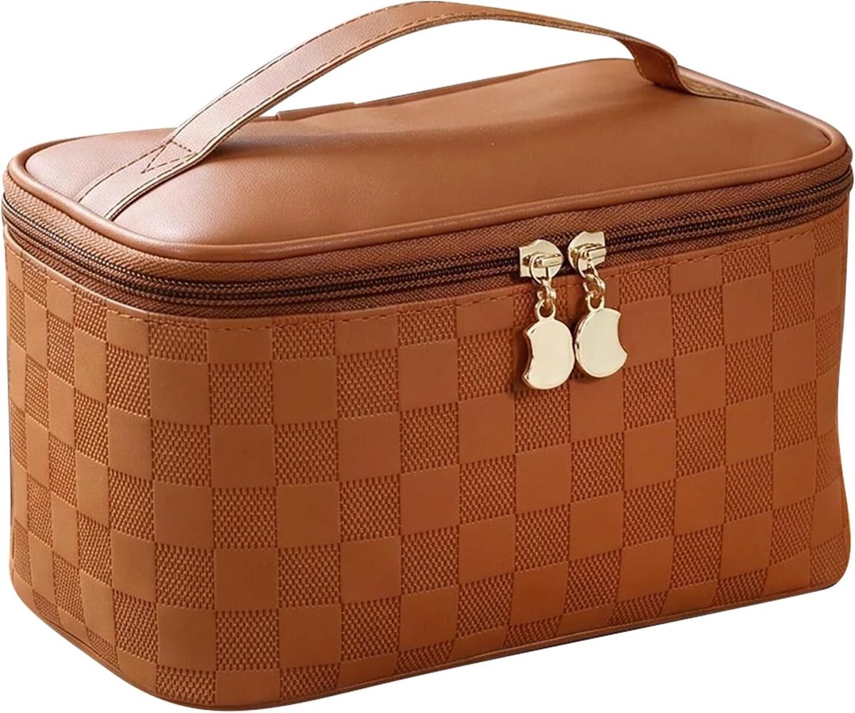 Make-uptas grote capaciteit - bruin - reis-waszak - ideale organizer voor onderweg - ShopVlot
