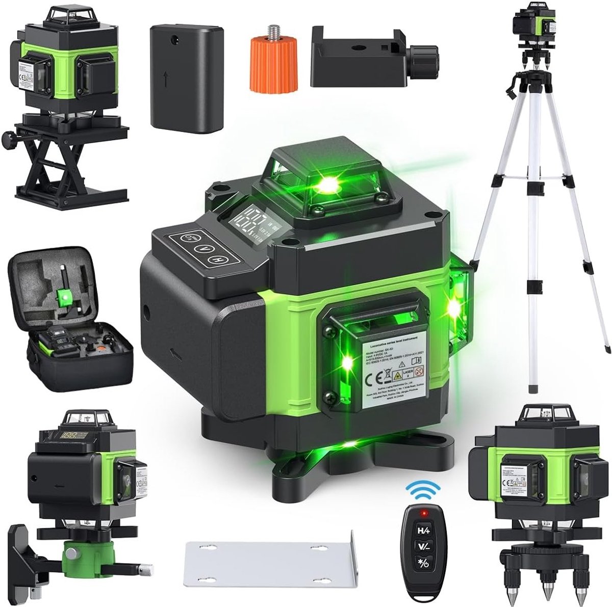 Laser Niveau met Driepoot - Groen - Verstelbaar tot 1.2M - Zelfnivellerend met Afstandsbediening - Voor Professioneel Gebruik