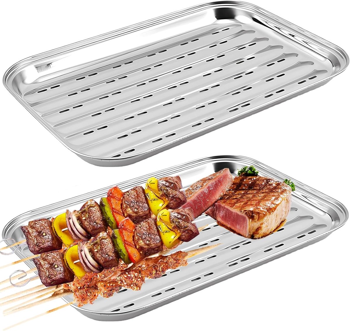 Grillplaat 34,9 x 24,5 x 2,7 cm - roestvrijstaal - herbruikbaar - veilig grillen - ShopVlot