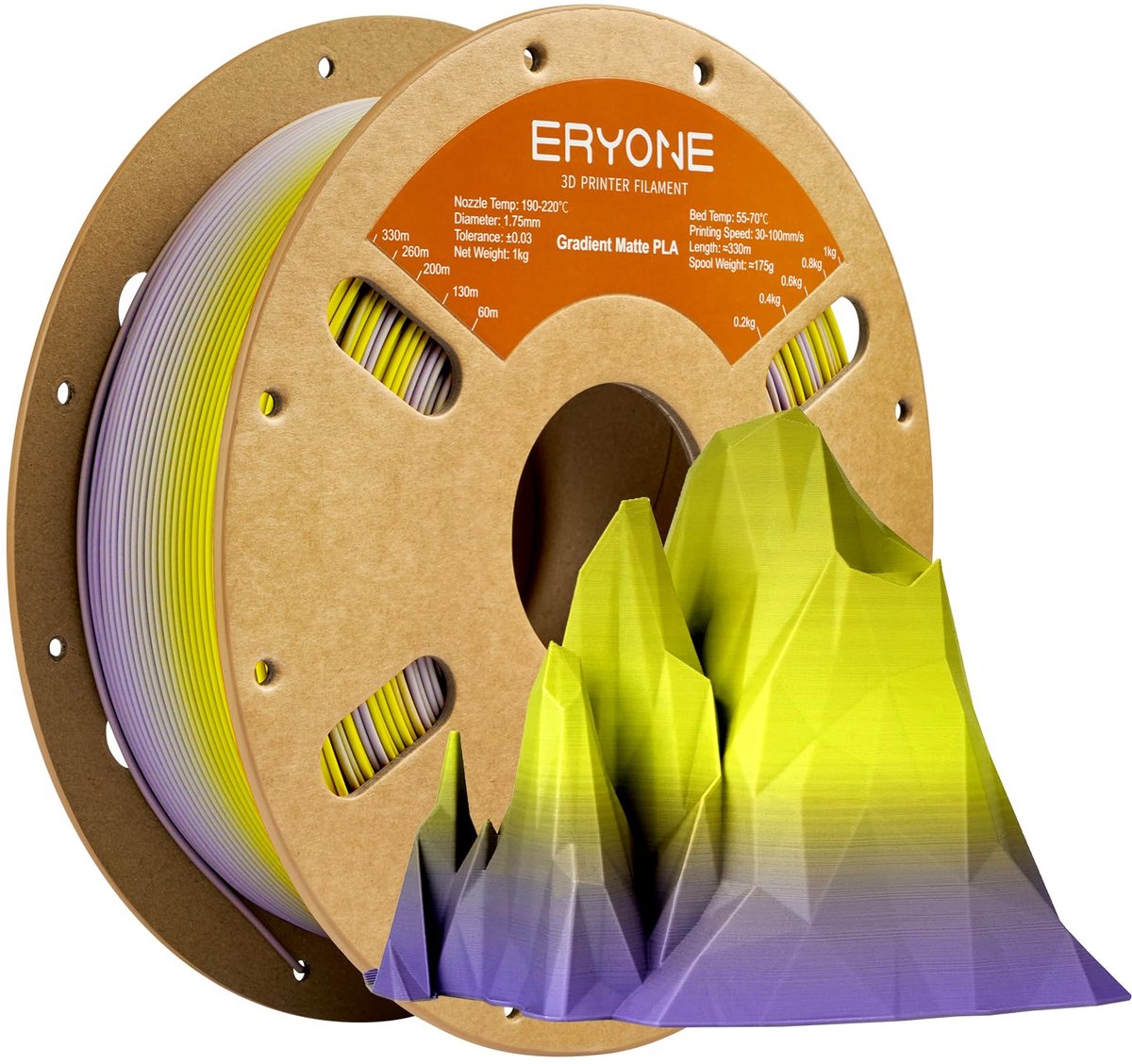 ERYONE Matte PLA Filament 1.75mm - + - -0.02mm - 1kg (2.2lbs) - Spool - Multicolor - Gradient Granite (Yellow & Purple)