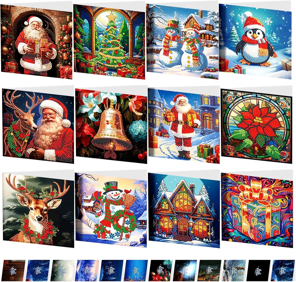 Kerstkaarten DIY Kit - 12 Stuks Diamond Art - Glitterende Handgemaakte Kaarten - Perfect voor Kerstgroeten - ShopVlot