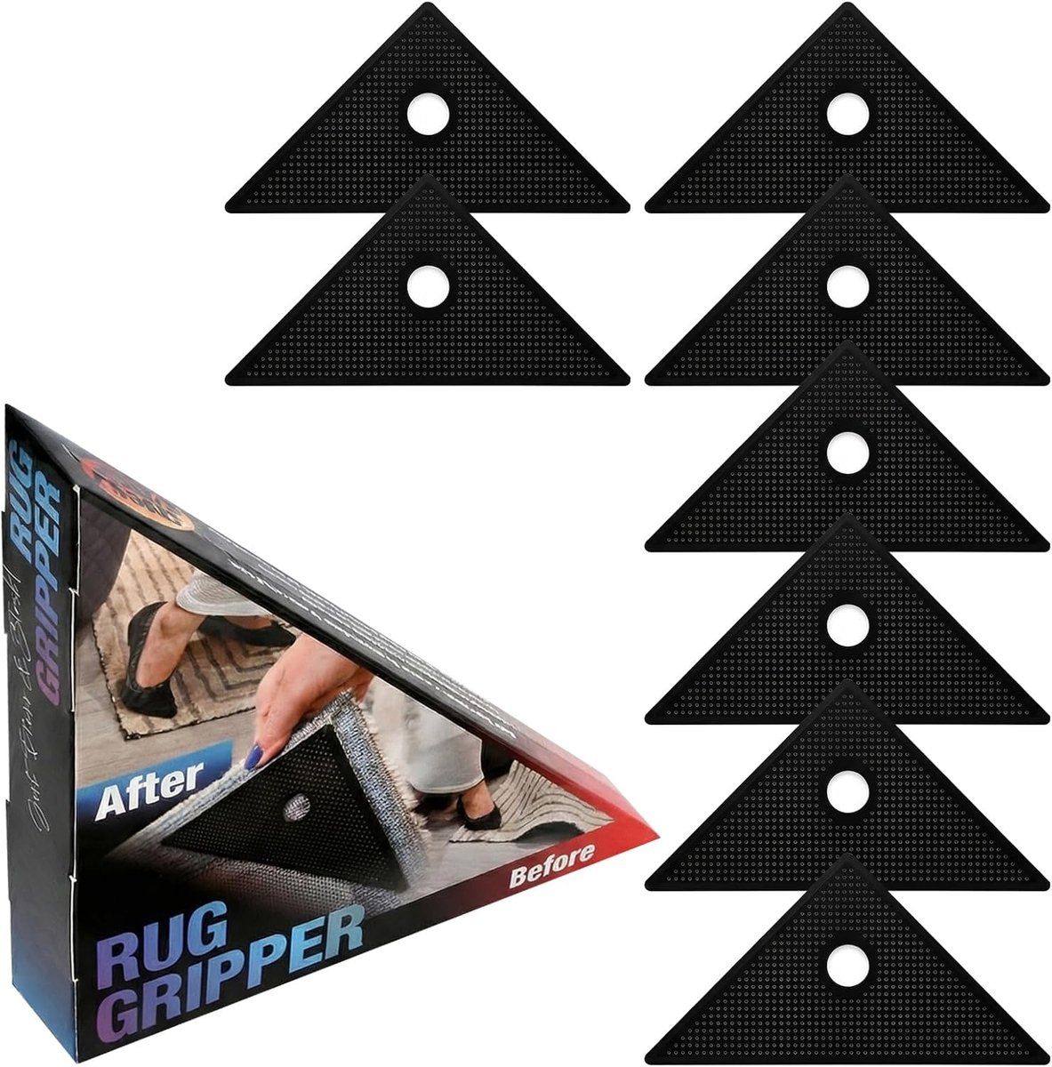 Tapijtklemmen groot 20 x 14,3 cm - antislip driehoekig ontwerp - wasbaar en herbruikbaar - voorkomt wegglijden mat - ShopVlot