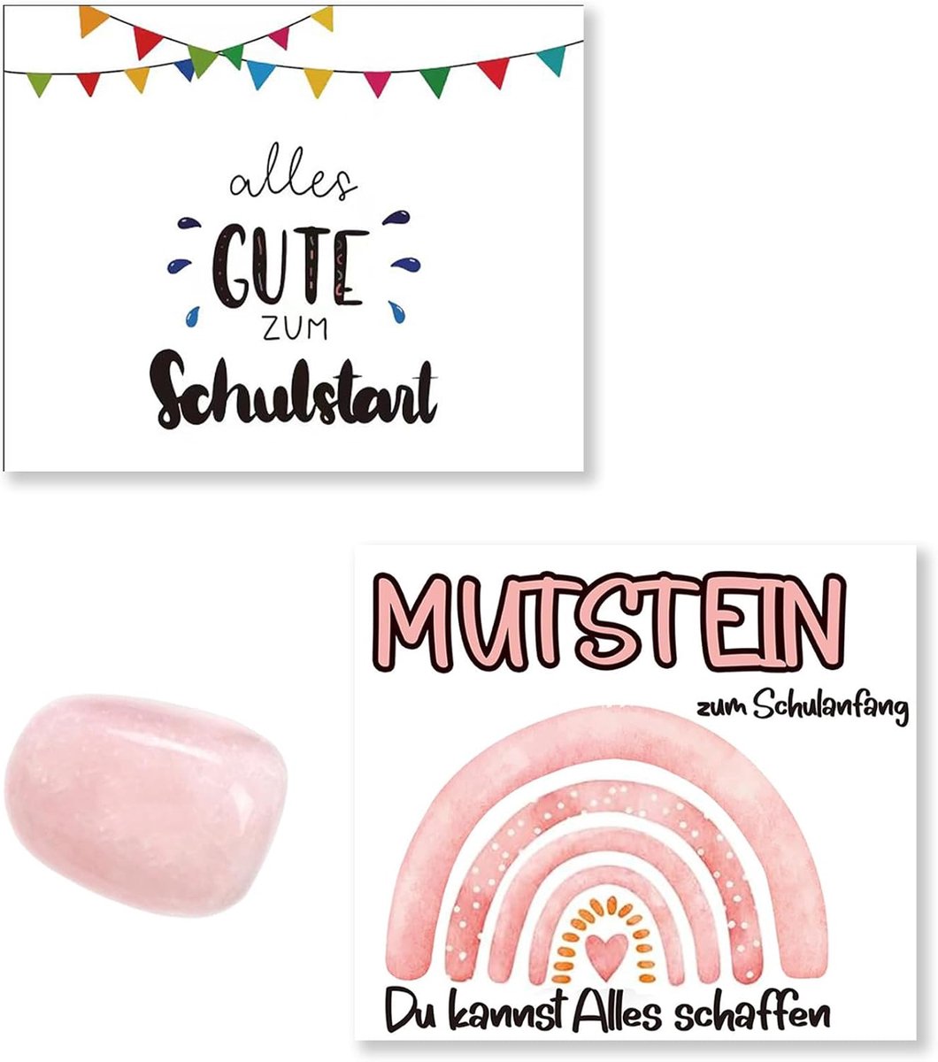 Mutstein voor kinderen - roze gelukssteen - met wenskaart - voor moed op de eerste schooldag - ShopVlot