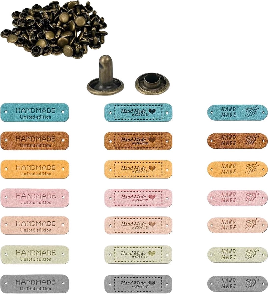 Handgemaakte labelset 21 stuks - PU leren labels met klinknagels - Voor naaien van kleding en tassen - ShopVlot