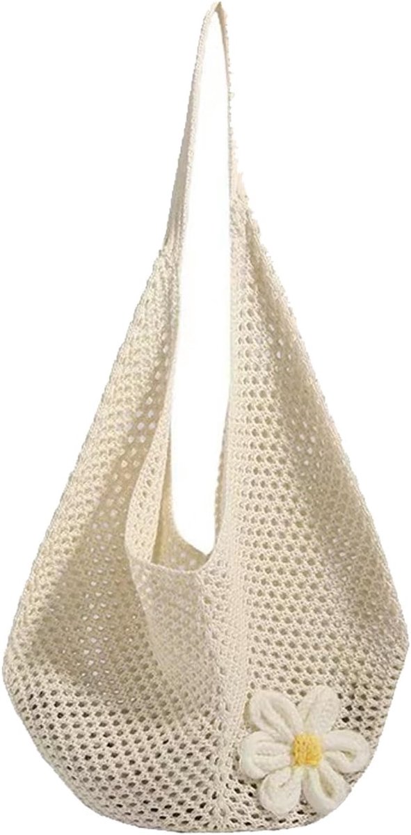 Vrouwen Haakstrandtas - Grote Beigemêleerde Tote - Boho Stijl - Perfect voor Vakantie - ShopVlot