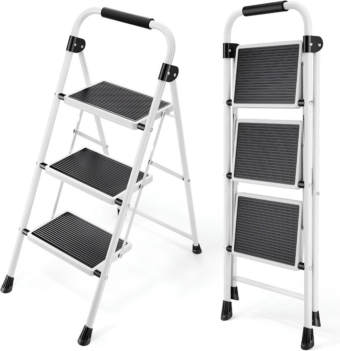 VALI® Huishoudtrap 5 Treden - Huishoudtrap - Ladder - Wit en Zwart - 100cm x 40cm x 90cm