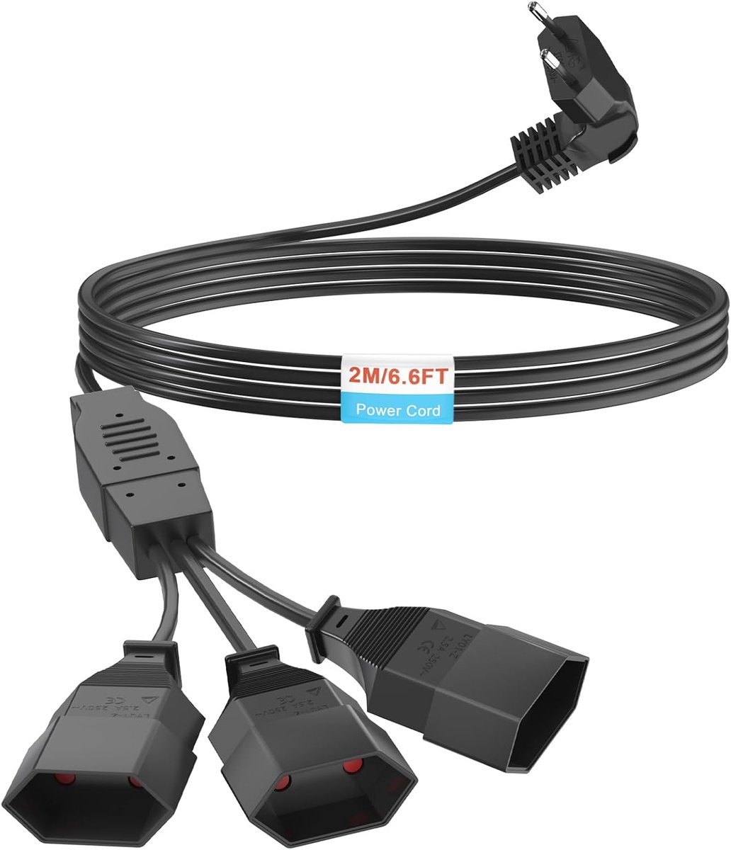 3-in-1 verlengkabel 2 m - type C-stekker - eurostekker naar 3-voudige eurobus - ideaal voor tv en pc - ShopVlot
