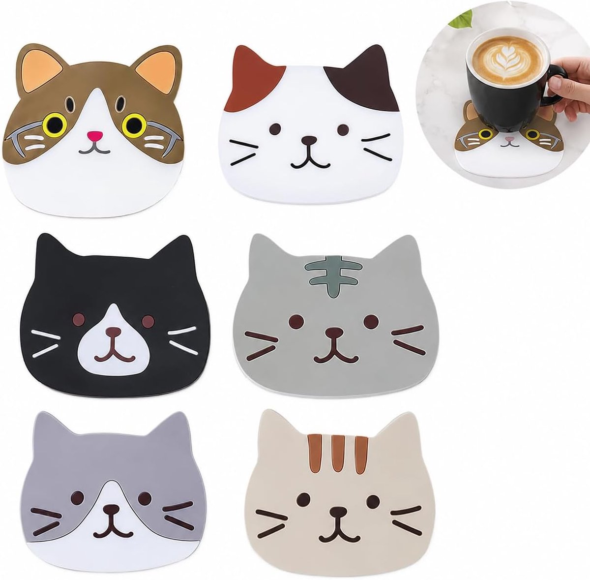 Siliconen kattenonderzetters 4 stuks - decoratieve tafelonderzetters - antislip & hittebestendig - ShopVlot