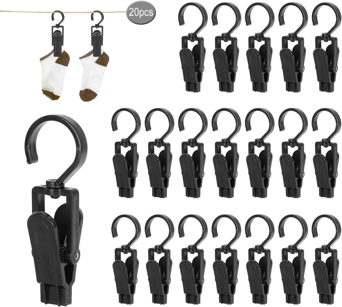 Sterke Wasknijpers met Hanger Haak - Zwart - Compact en Lichtgewicht - Duurzaam ABS Materiaal - Voor Kleding en Huishoudelijke Items