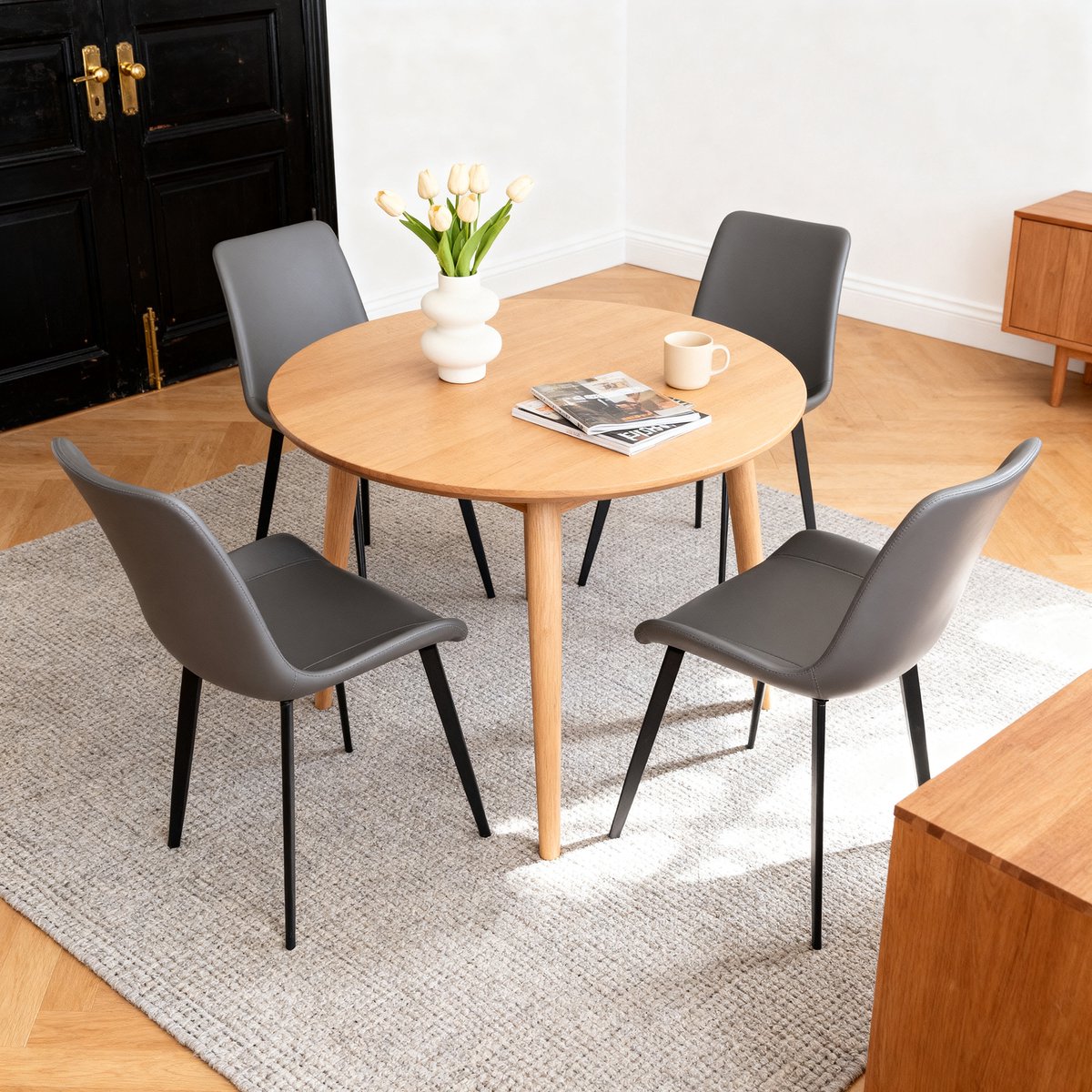 MODFU Eetkamerstoel - Ergonomische Rugleuning - Modern - Kunstleer - Grijs - Set Van 4