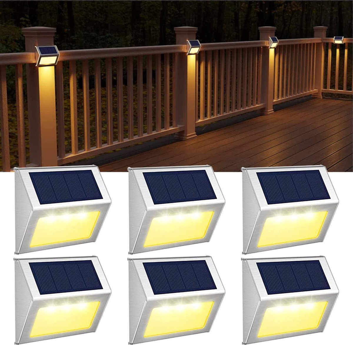 Zonnehekverlichting - Warm Wit - 6 Stuks - Roestvrijstalen Waterdichte LED Lampen - Voor Buiten