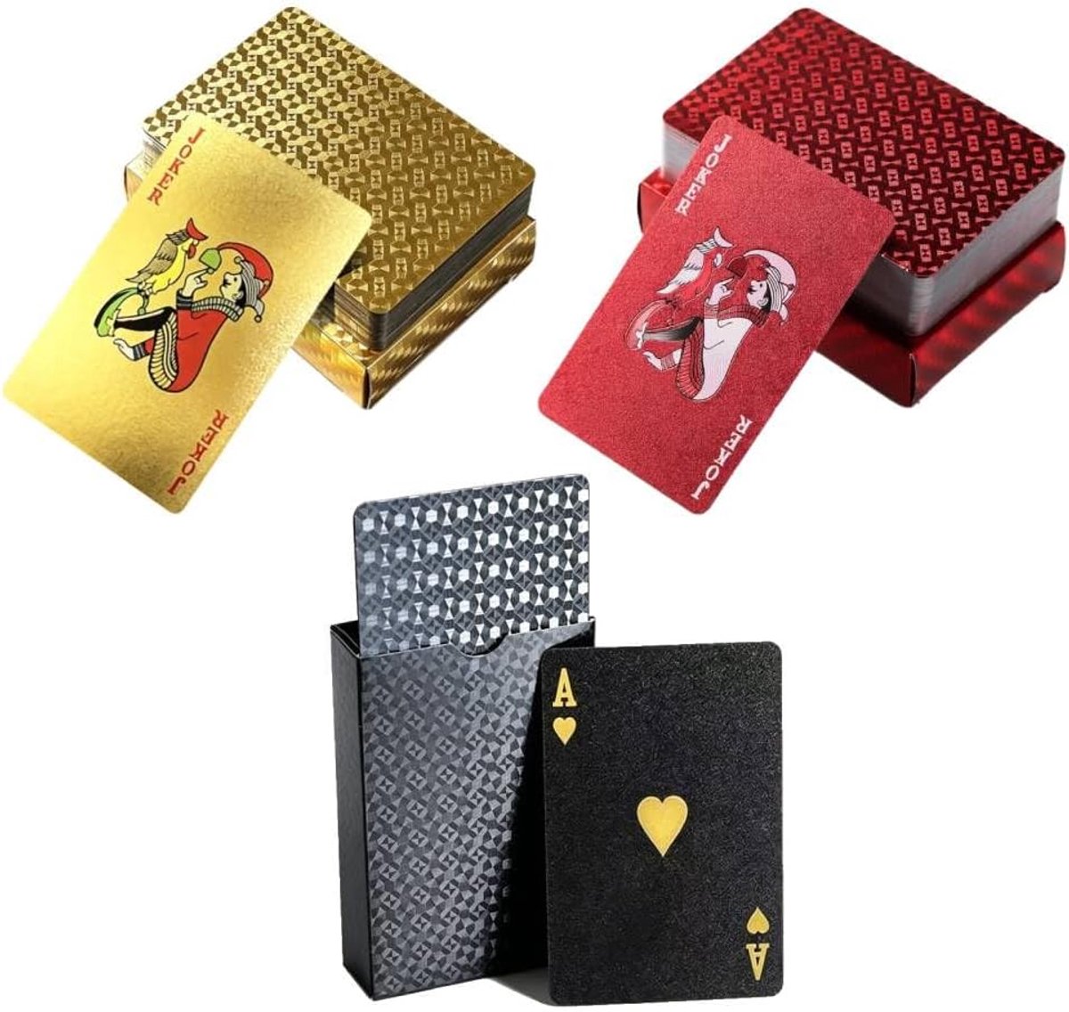Speelkaartspel waterdicht 87 x 57 mm - goud, zwart en rood - ideaal voor Texas Hold'em en Blackjack - ShopVlot