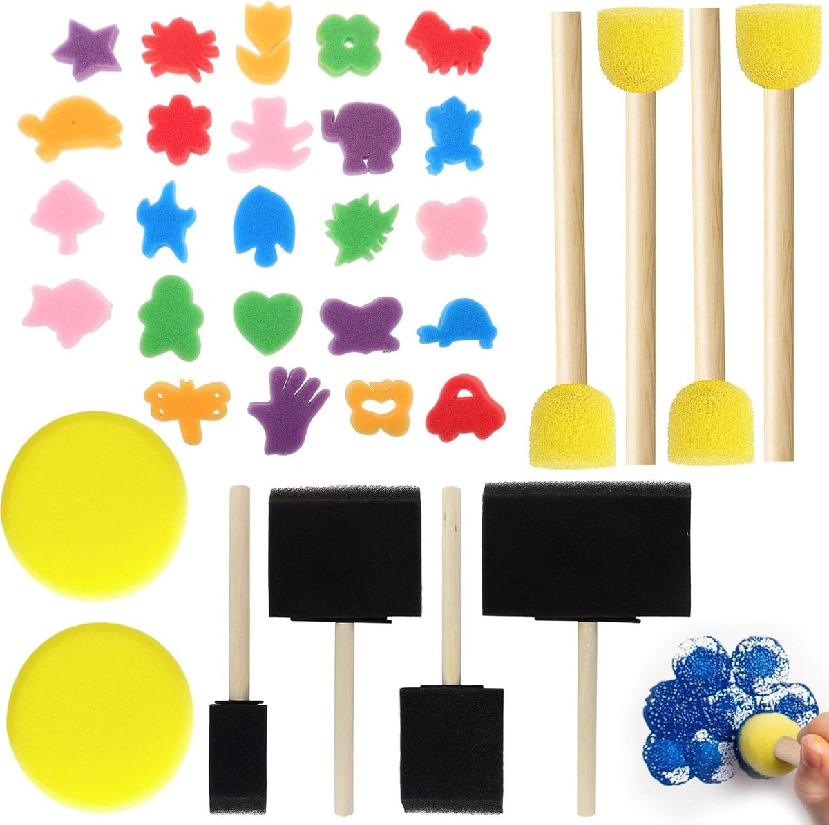 Sponskwasten set 34-delig - verschillende vormen en maten - ideaal voor knutselprojecten - veilig materiaal - ShopVlot