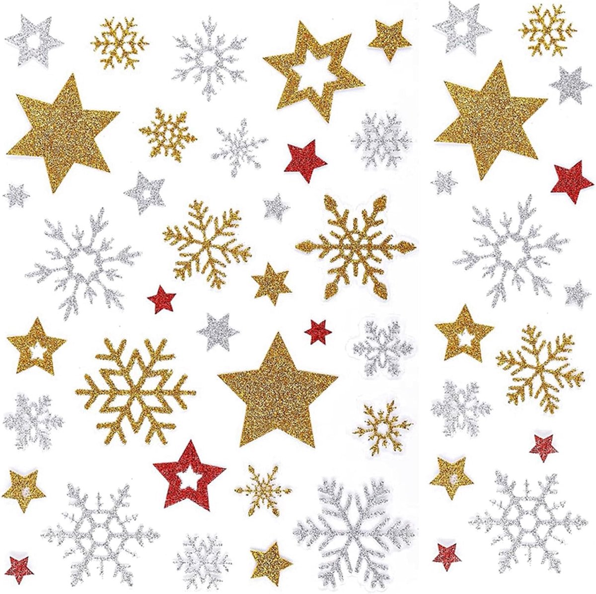 Kerststickers 204pcs - Glitter sneeuwvlokken en sterren - Zelfklevend - Perfect voor kerstkaarten en scrapbooking - ShopVlot