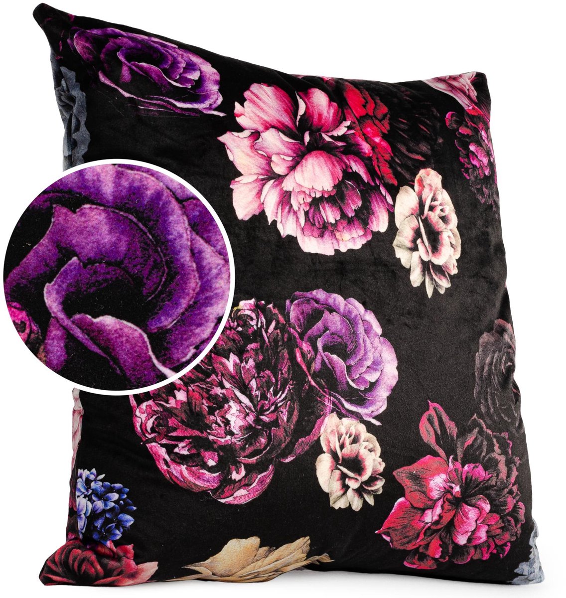 ANRO Pioenroos Zwart Sierkussen 40x40 cm - Velours - Inclusief vulling