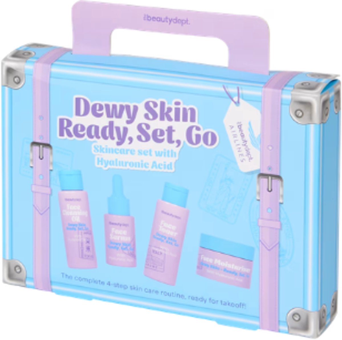 The Beauty Dept. Dewy Skin Ready Set Go Gezichtsverzorgingsset - 4-delig | Met Hyaluronzuur - Cleansing Oil, Toner, Serum & Moisturizer - Skincare Cadeauset