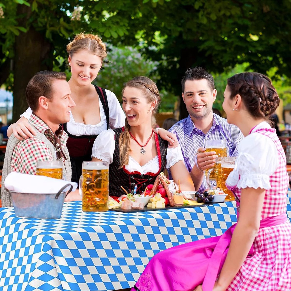 Tafelkleed 130x220cm - kunststof - blauw-wit ruit - perfect voor Oktoberfest feestdecoratie - ShopVlot