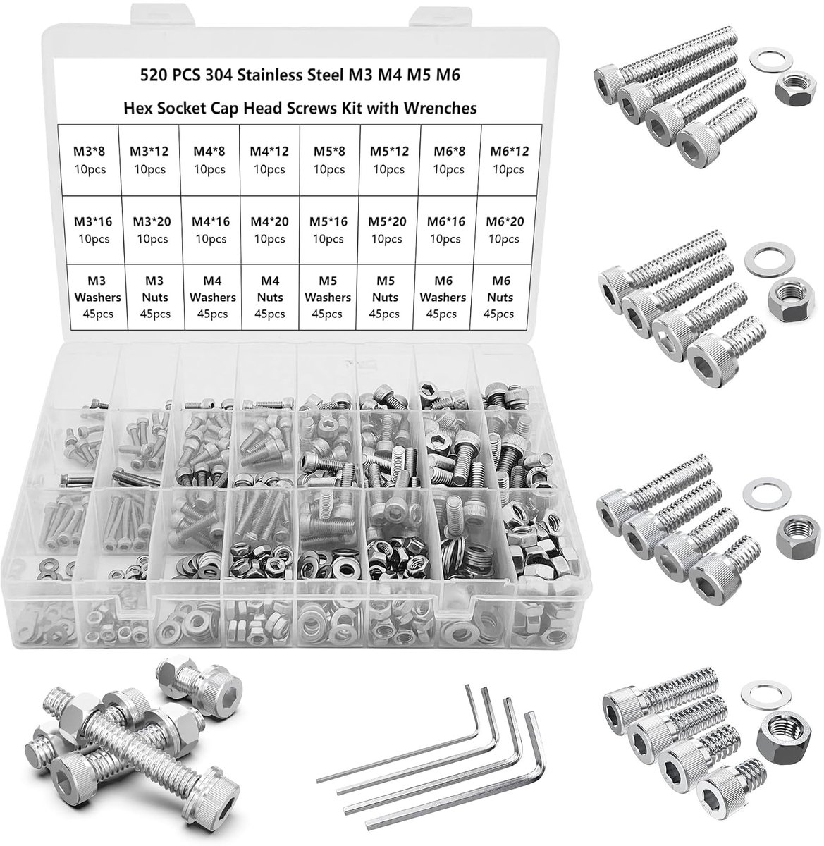 Schroeven set M3 M4 M5 M6 - 520 stuks RVS - Inclusief moeren en bouten - Perfect voor diverse klussen - ShopVlot