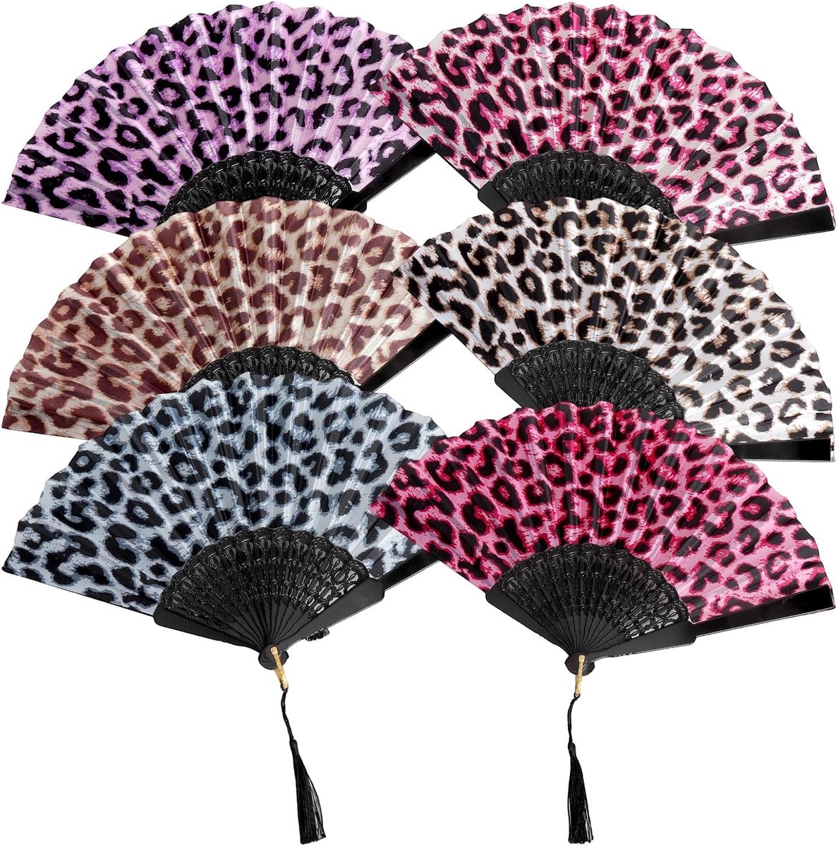Vouwfans met luipaardprint - 23 x 42 cm - Set van 6 - Perfect voor feesten - ShopVlot