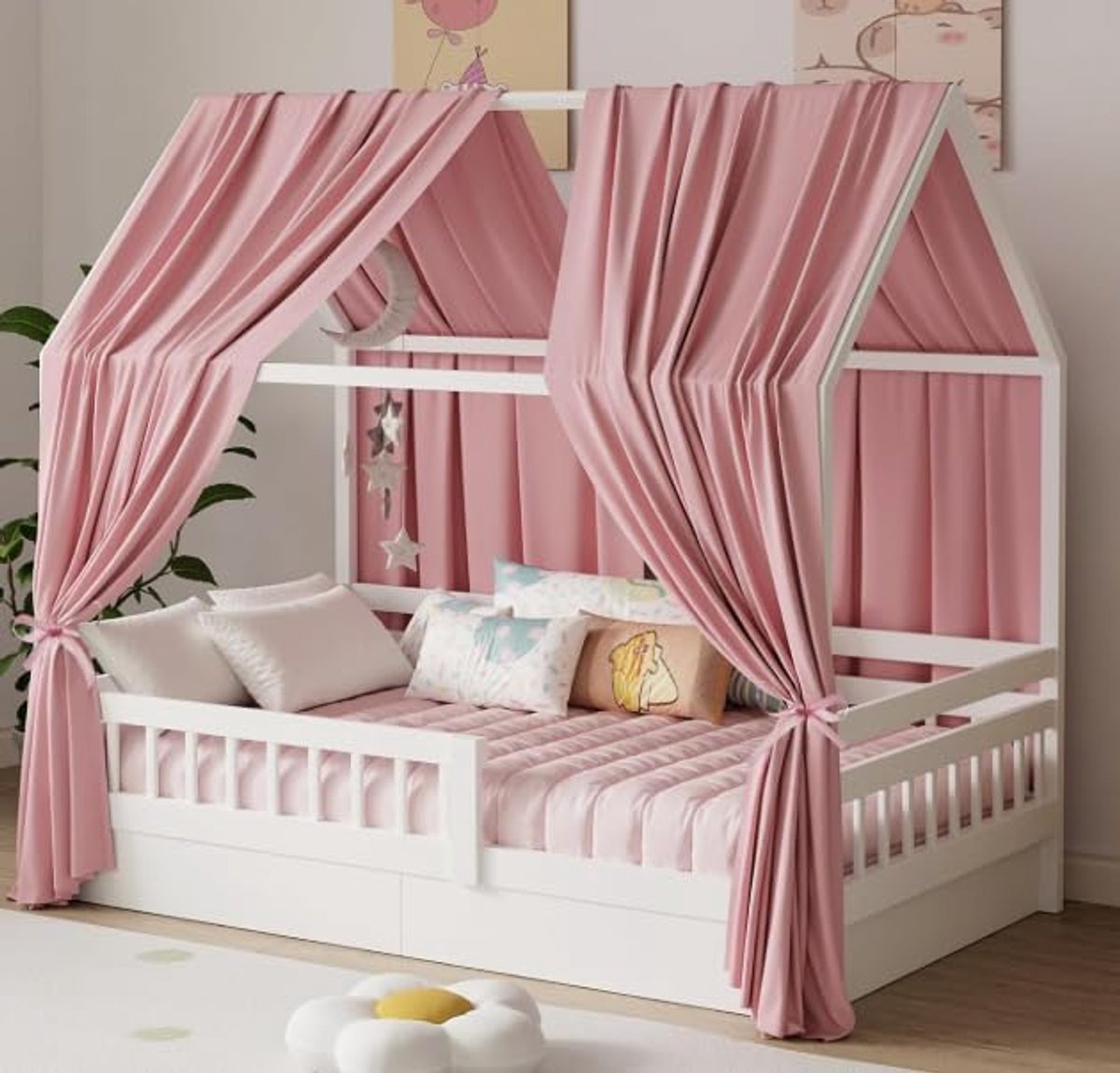Bedhemel mousseline 135 x 350 cm - 2 stuks - roze - gezellige sfeer voor kinderkamer - ShopVlot