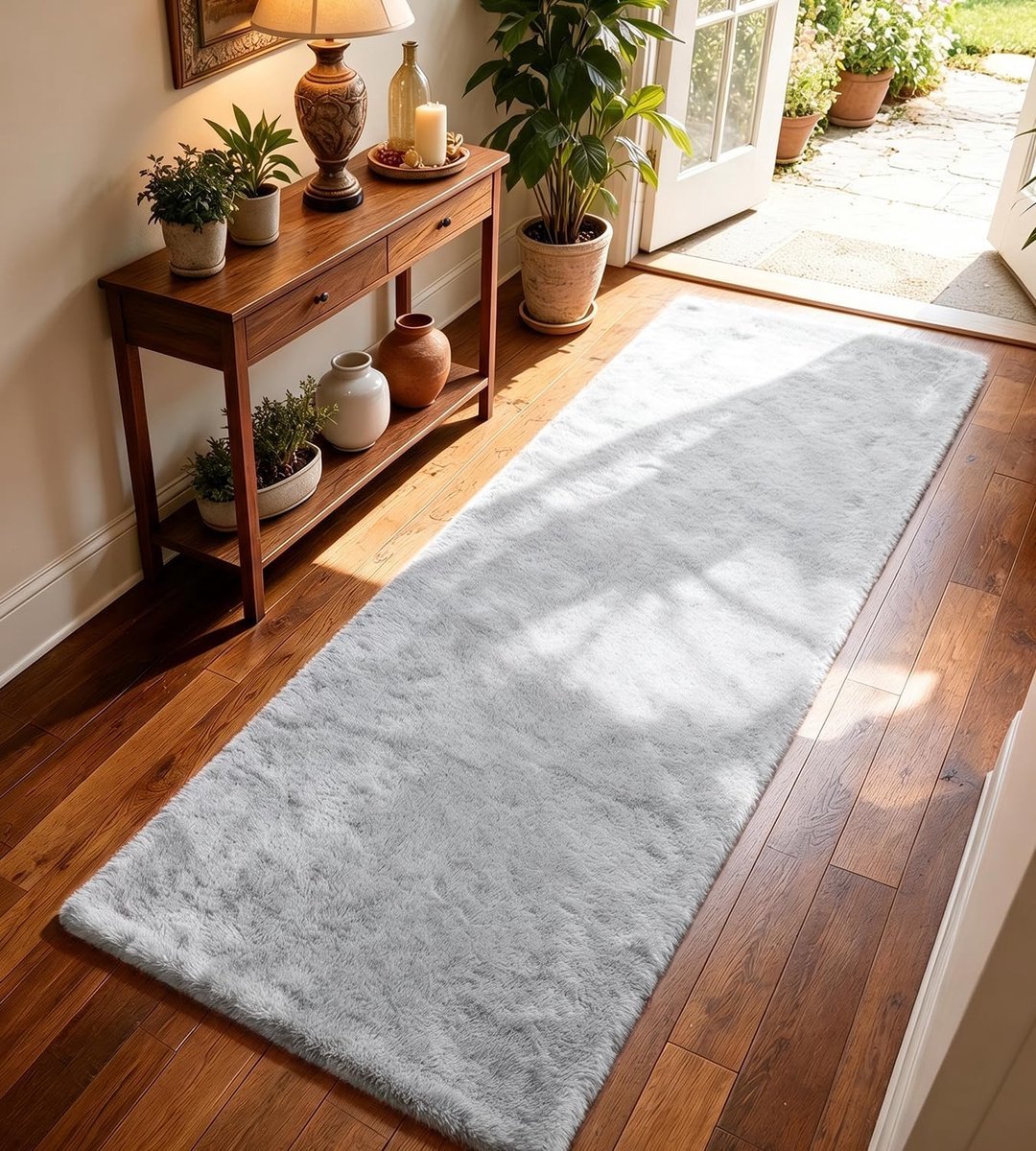 Laagpolig tapijt 60 x 180 cm - pluizig kunstbont - wasbaar - ideale decoratie voor kinderkamer - ShopVlot