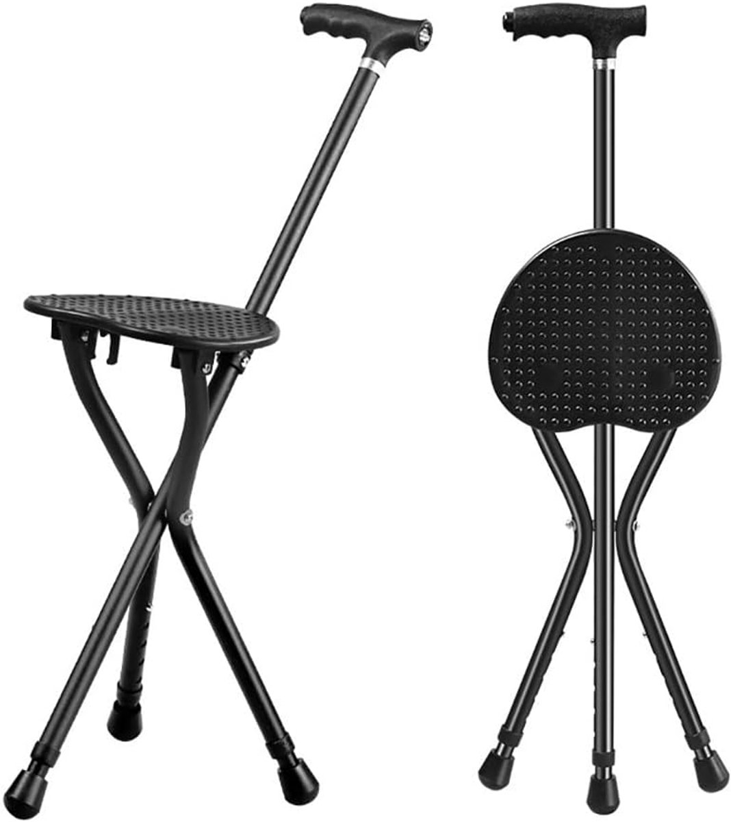Vouwstok met houder - wandelkruk met 3 poten - maximaal 120 kg - ideaal voor senioren en recreatie - ShopVlot