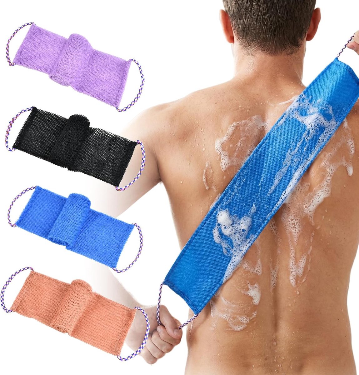 Netspons 4 stuks - Nylon rugborstel - Herbruikbare scrubdoucheborstel - Grondige reiniging voor lichaam - ShopVlot