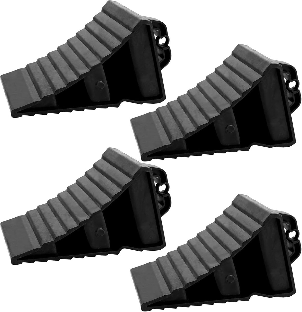 SnelShoppen - Pack van 4 Onderlegwiggen met Handvat, 20 x 12 x 11 cm, Zwarte PVC Onderlegwiggen, Remwiggen voor Auto en Trailer, Antislip Onderleg