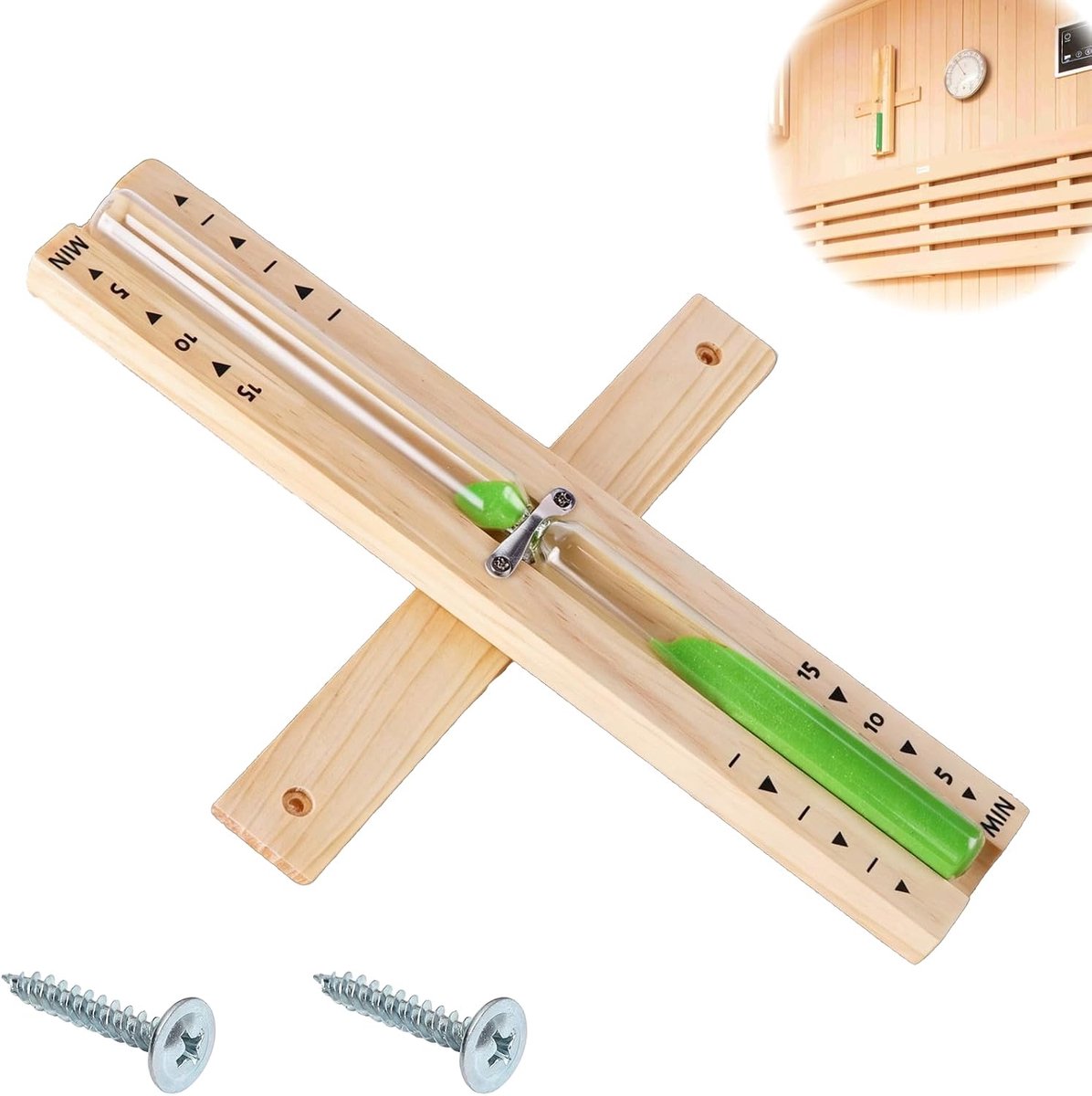 Zandloper sauna-accessoires 15 minuten - hittebestendig hout - wandmontage - handige tijdmeting - ShopVlot