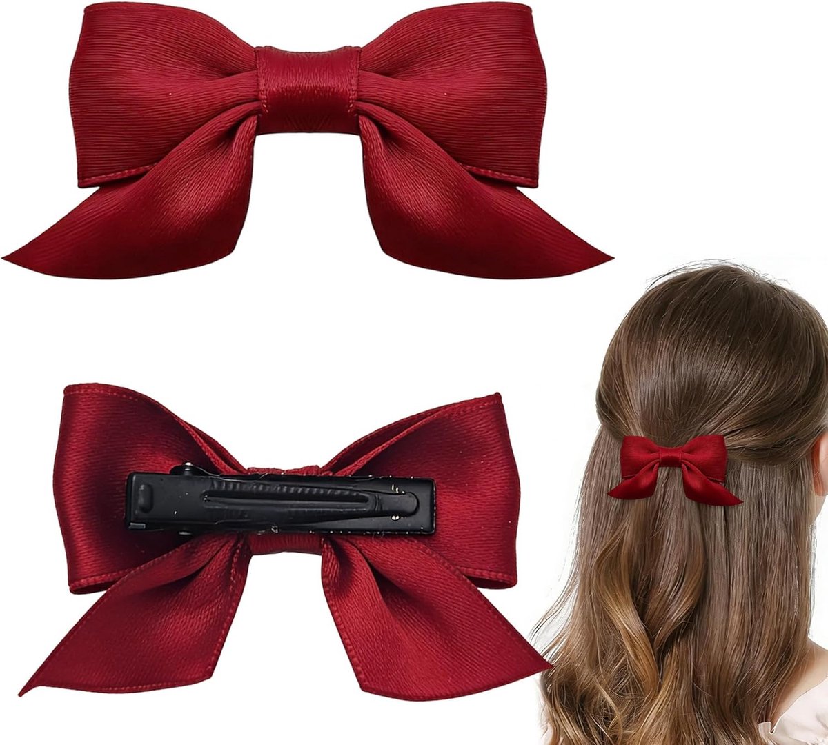 Haarspelden voor meisjes - 2 stukjes - rode strik - non-slip clips - voor vrolijke stijlen - ShopVlot