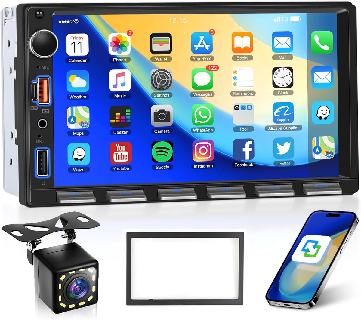 Auto Radio 2 Din - 7 Inch Touch Screen - Bluetooth met Airplay - Gemakkelijk video delen - ShopVlot